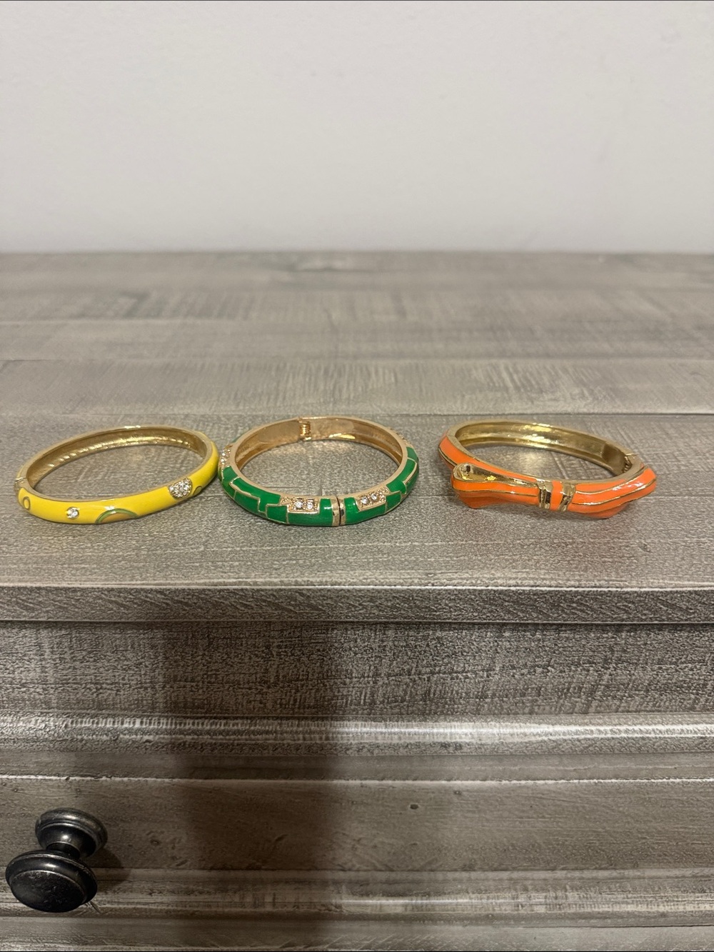 Source Unknown Yellow, Green & Orange Enamel Bangle Trio